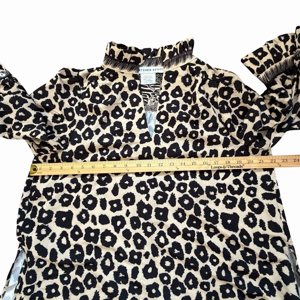 Gretchen Scott tan black leopard animal print safari button front top Medium - Picture 6 of 10